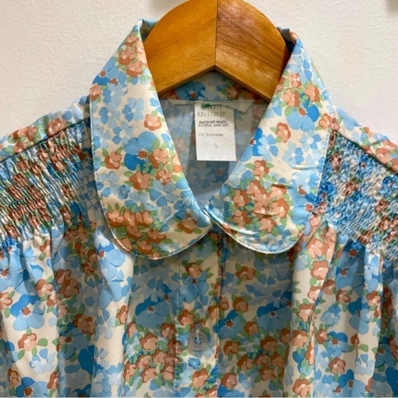 Vintage Smocked Shoulder Puff Sleeve Blue Floral Top - Picture 2 of 9